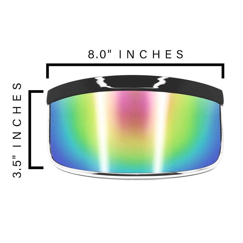 GloFX Rainbow Mirror Visor Sunglasses â€“ Oversized Full Face Festival Accessories, Reflective Cyberpunk Glasses for Rave Essentials, Rave Outfits & UV Protection - Image 2
